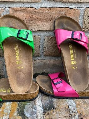 LOT 2 Pre-Owned Birkenstock Madrid Sandals in Green & Pink 36/5 Narrow Fit Women